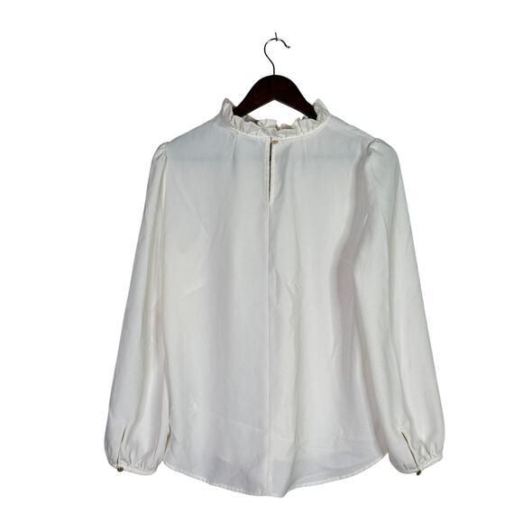 J.Crew Ruffle Neck Back Button Keyhole Balloon Long Sleeves Blouse M Cream #3302 - Picture 11 of 14